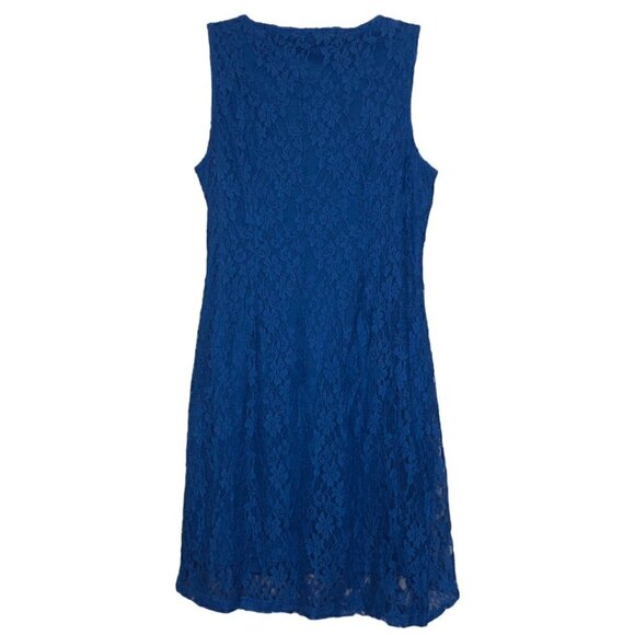Spense PETITE Blue Lace Sleeveless Scoop Neck Ruched Sheath Dress- Size PL Large - Picture 2 of 6